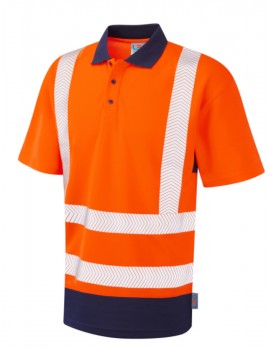 Leo Mortehoe Dual Colour Coolviz Plus Polo Shirt Orange/Navy High Visibility